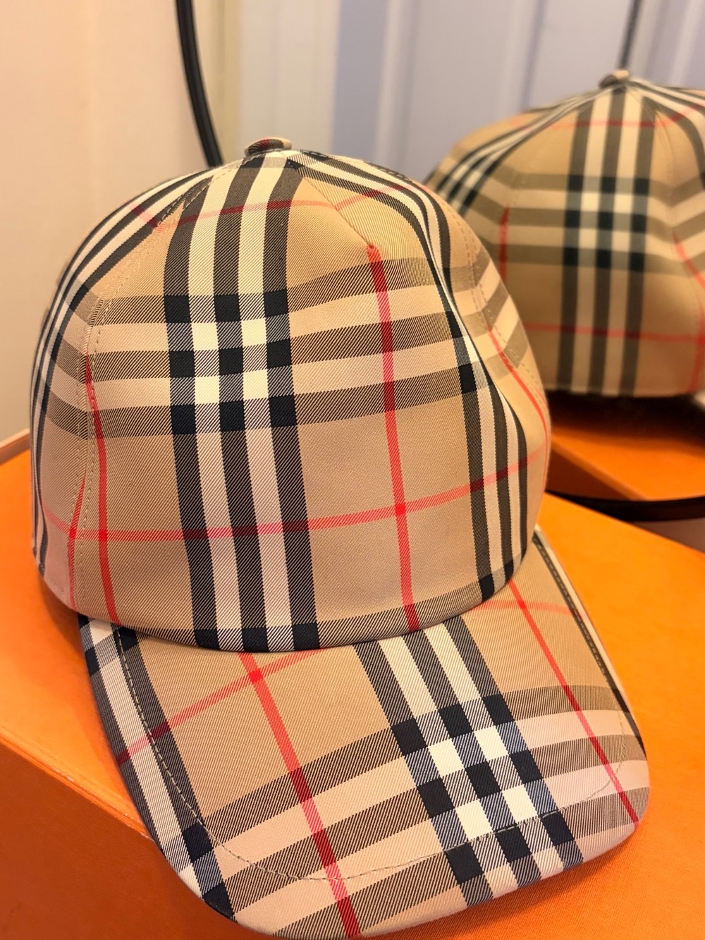 Burberry Classic Nova Check Cap in Beige, Black & Red